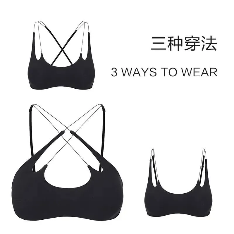 Smooth Wire Free Thin Insert Bra Panties Lingerie Set Spaghetti Strap Cross Backless Women Beautiful Underwear Three Ways Wear — image 6