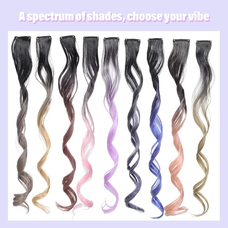 Gradient Wave Clip - in Hair Extensions 2pcs Synthetic Fiber Color - Blocked Tassel Ear - Side Dyeing for Daily Party Cosplay
