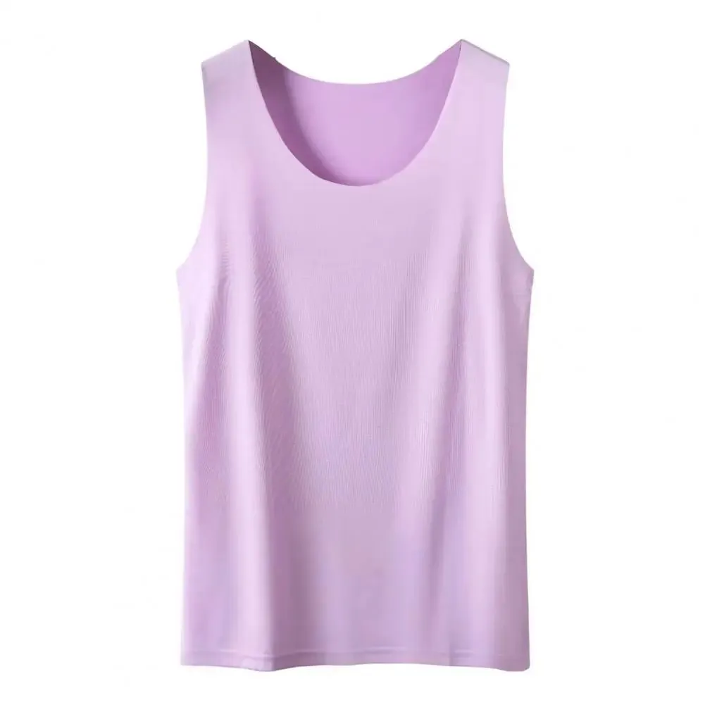 Women Bottoming Vest Ice Silk Seamless Sleeveless Pure Color Plus Size Stretchy Round Neck Dry Dry Cooling Camisole Basic Top 80 — image 11