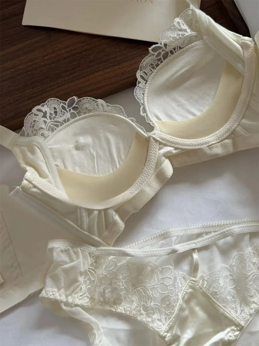 Thin Glossy Back Bra Set Anti-Sagging Push Up Lingerie for Large Breasts Show Small Gathering Cup Underwear — image 6