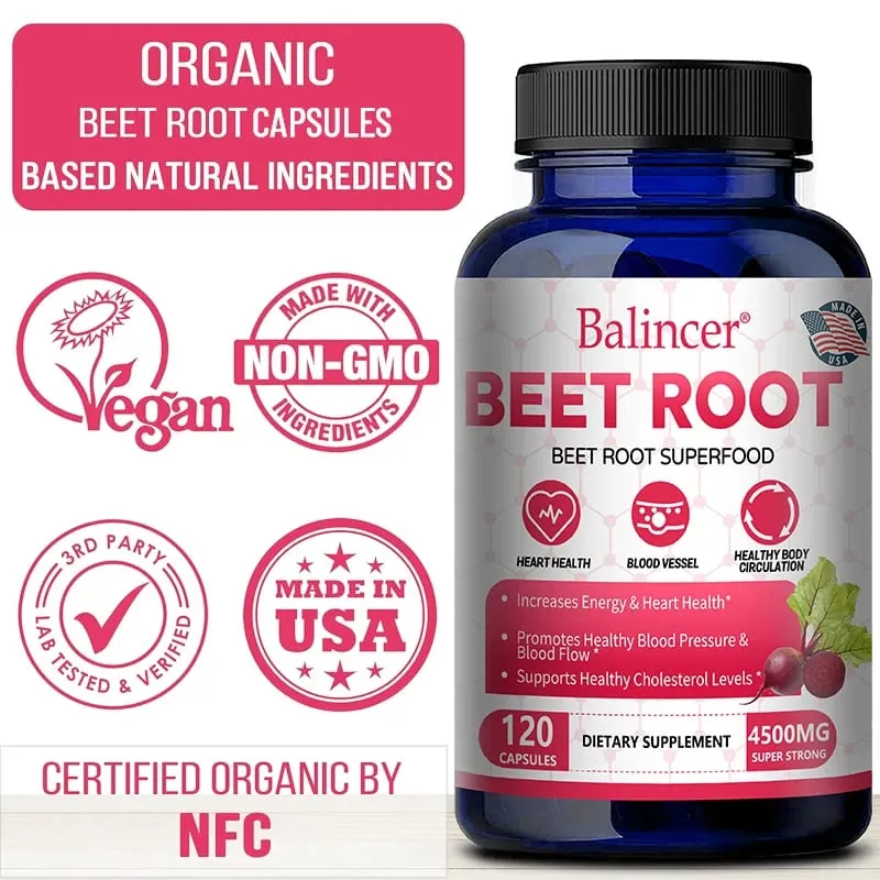 Beetroot Capsules 2500mg Support Daily Blood Circulation Cardiovascular Wellness Physical Endurance & Immune Balance — image 6