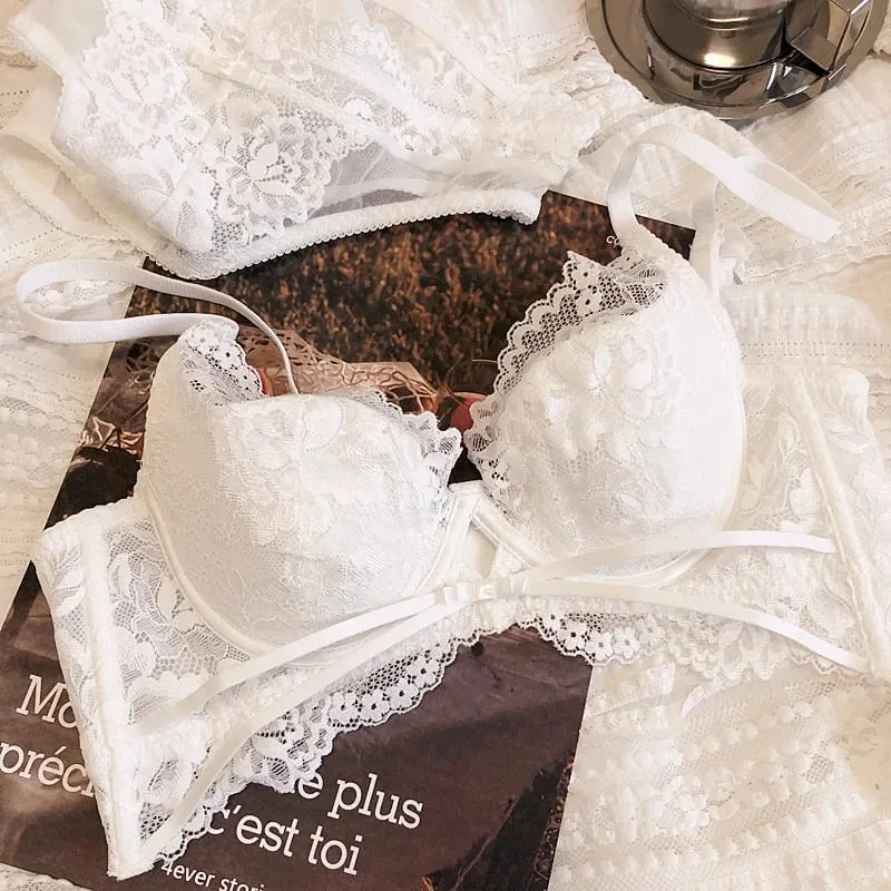 여름 Underwie 얇은 컵 여성 속옷 섹시 할로우 푸시 업 브래지어 세트 프랑스어 레이스 자수 편안한 Bralette 란제리 세트 — image 10