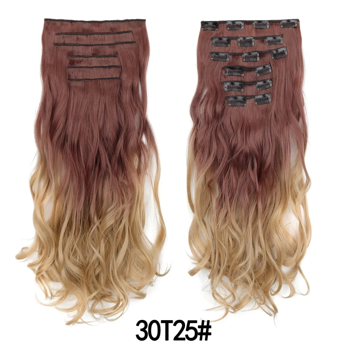 Clip in Hair Extensions 6PCS Hairpiece 20Inch Long Wavy Synthetic Thick Double Weft Hair for Women Gradient Color Daily Use