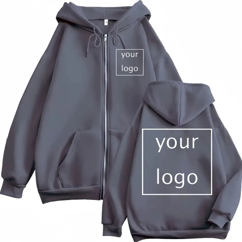 Autumn Winter Customized LOGO Graphic Print Zipper Hoodie High Quality Fashion Zip Up Pullovers Unisex Casual Loose Sweatshirts — image 4