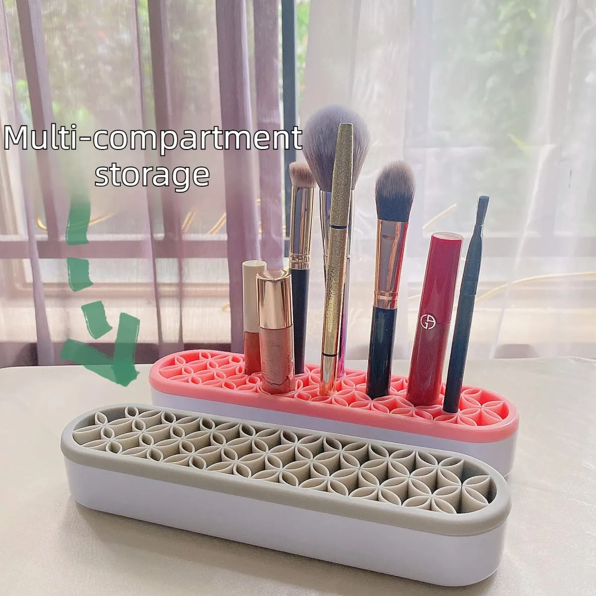Silicone Makeup Brush Holder Stand Organizer Multifunctional Desktop Storage Rack Hole Design for Brushes Pens Pencils — image 2