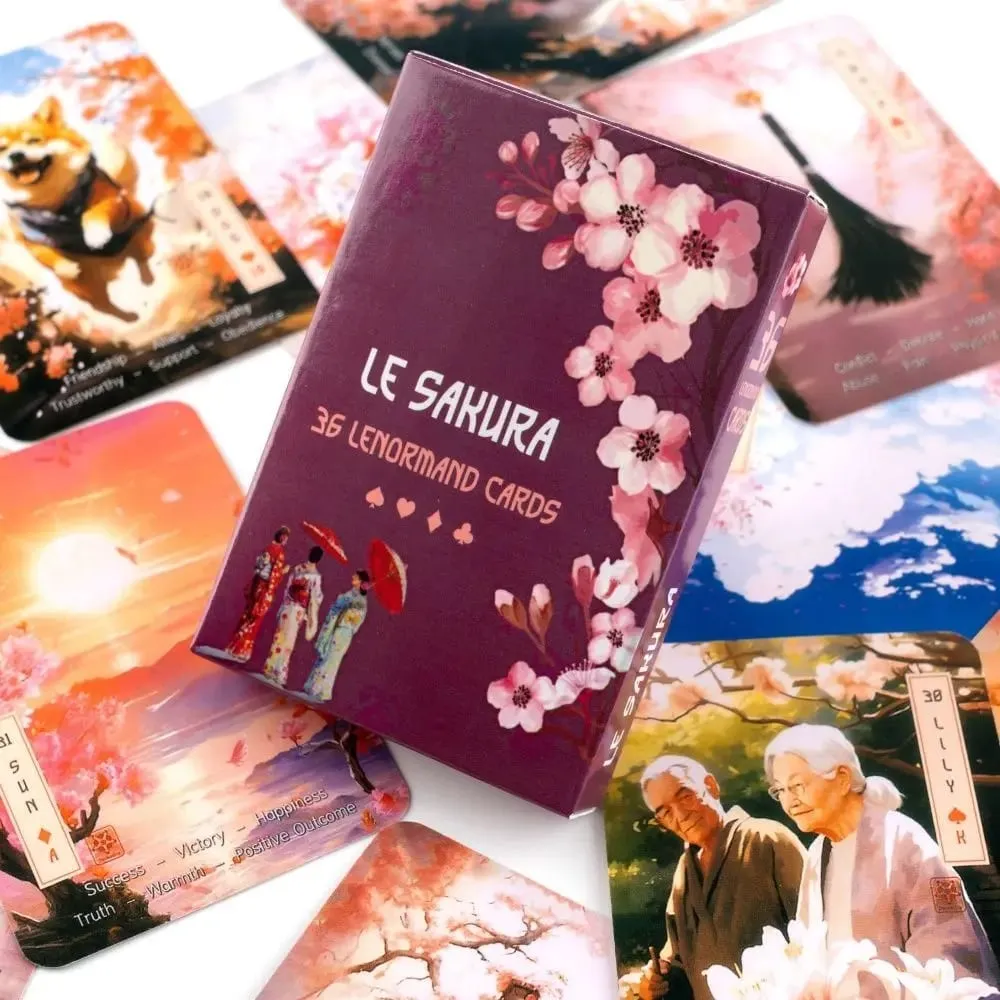 Japanese Cherry Blossom Themed Oracle Cards 9*6cm Le Sakura Lenormand Cards - 36 Card Deck with Keywords — image 1