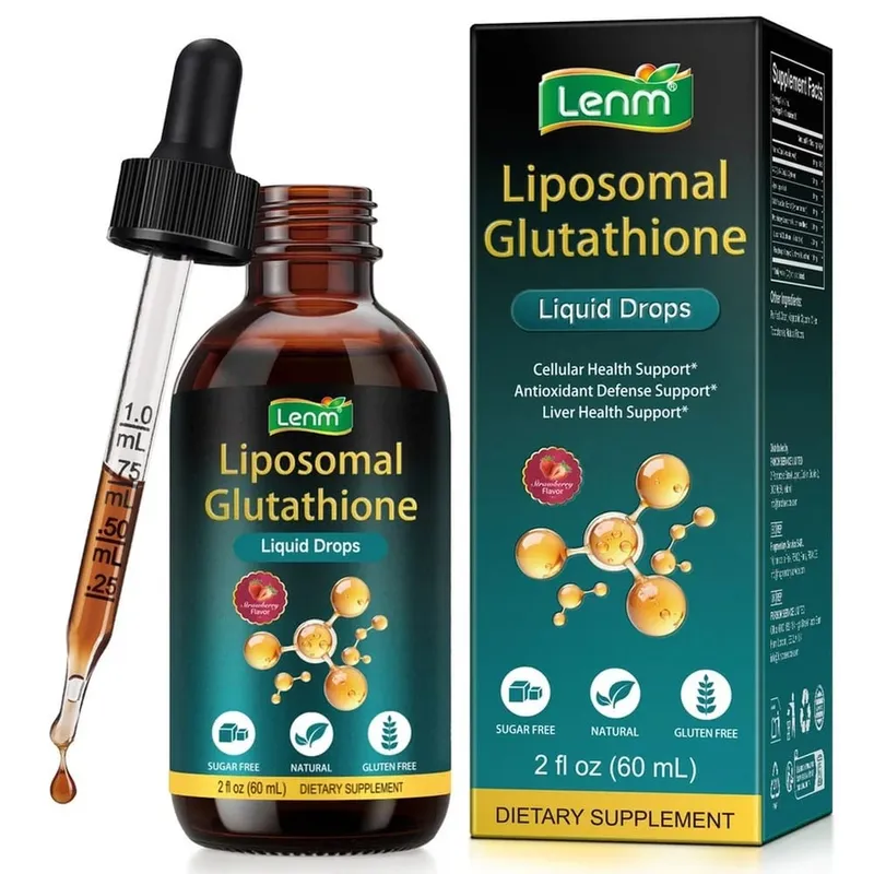 Lenm Liposomal Glutathione Liquid Drops for Antioxidant Cellular & Liver Support with NAC Vitamin C Strawberry Flavor 60 mL