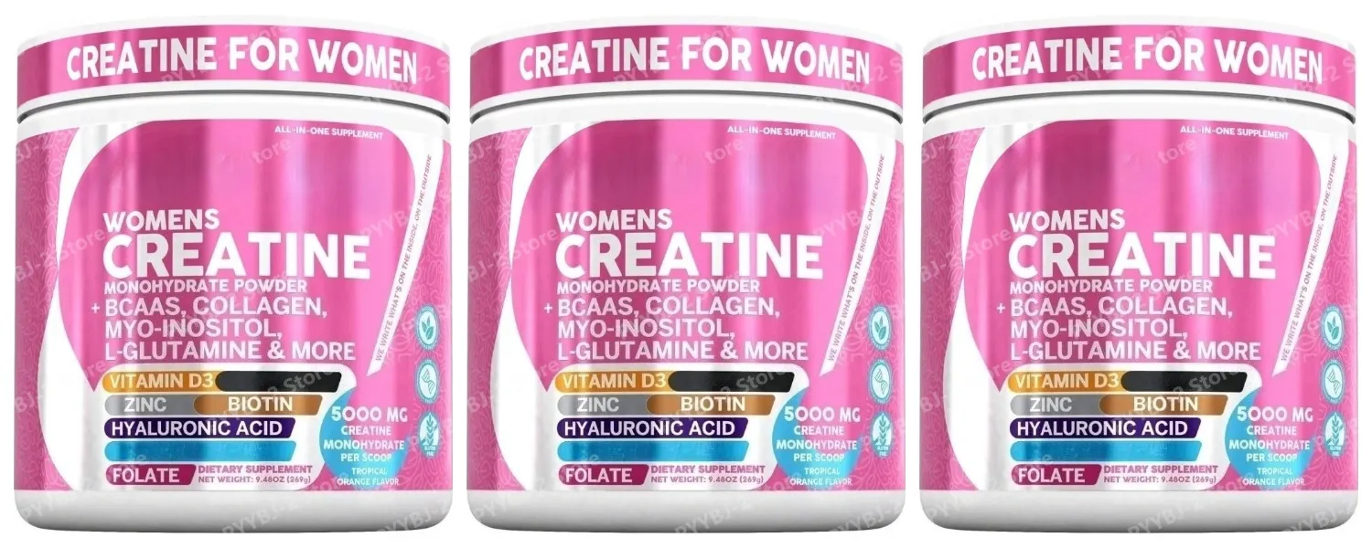 Créatine monohydrate en poudre pour femmes, 5000 mg, BCAA, multi-collagène, biotine, vitamine D3, orange tropicale, nutrition sportive, 30 portions — image 9