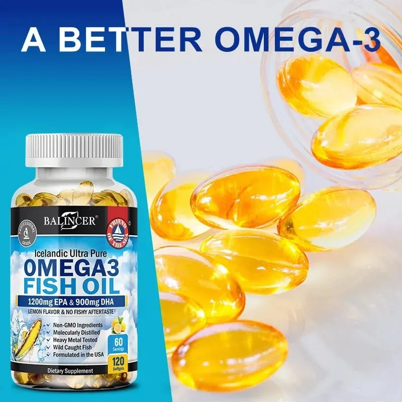 Fish Oil Omega 3 Περιέχει EPA 1200mg & DHA 900mg - Γνωστικό συμπλήρωμα για τα μάτια των αρθρώσεων χωρίς ΓΤΟ χωρίς γλουτένη — image 2
