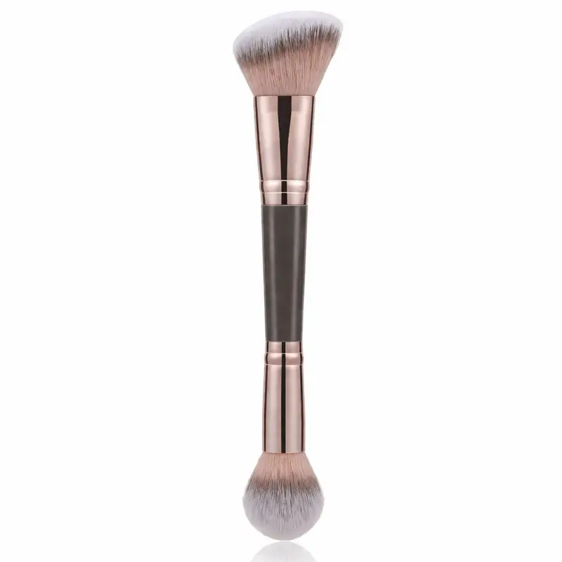 Double Ended Bronzer Brush Angled & Round Contour Brushes for Beauty Blending Liquid Powder Concealer Cream Cosmetics Blush