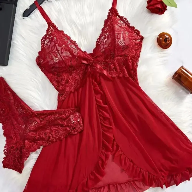 A Set Of Woman Underwear Nightgown Thong Sets Plus Size Suspender Lace Lingerie Sexy Accessories Erotic Bra Nightdress — image 5
