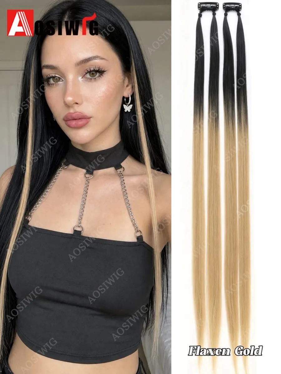 BB Clip Hair Extensions Colorful Highlight Strands Clip In Synthetic Straight Hairpieces for Women Party Festival Daily Hair Sty — image 9