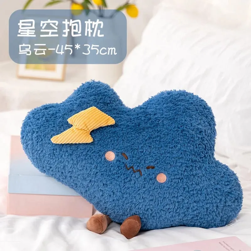 Almohada de cielo estrellado suave, almohada de felpa con forma de estrella, luna y arcoíris, almohada creativa de nube y sol, cojín para dormir, decoración del hogar