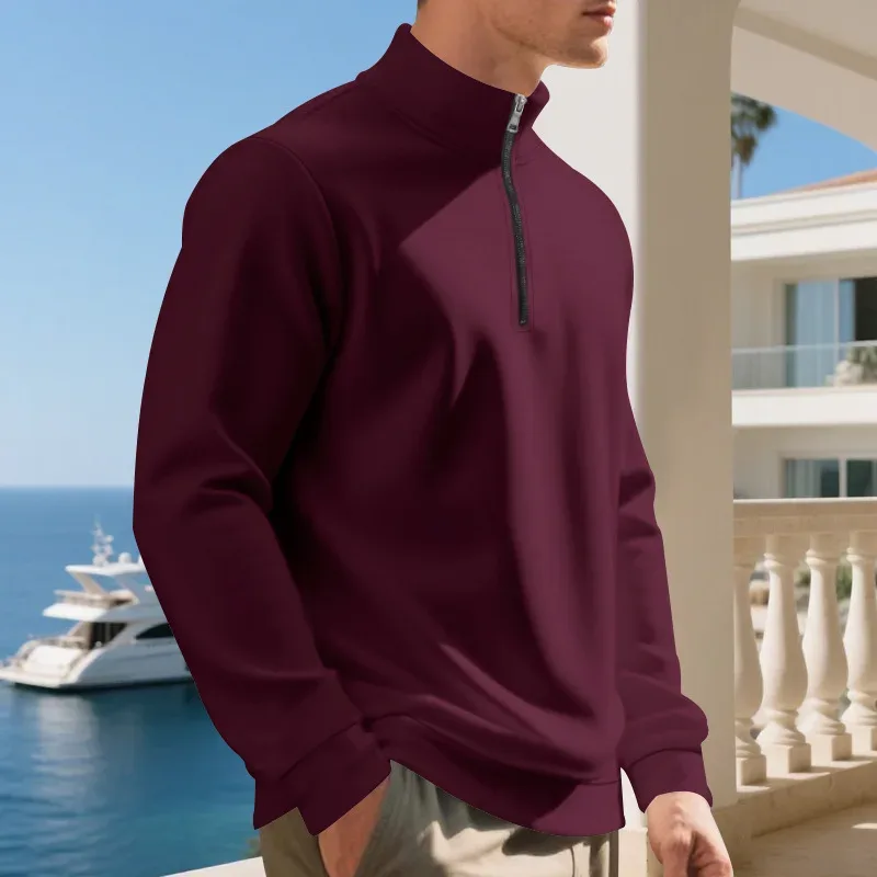 2026 New Fleece Lined Half Zip Sweatshirt for Men, Autumn Winter Solid Color Plus Size Casual Pullover Hoodie Daily Leisure Wear — image 20