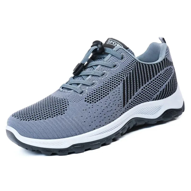 Men Breathable Mesh Knit Trainers Elastic Quick Lace Non Slip Thick Sole Outdoor Walking Sports Sneakers