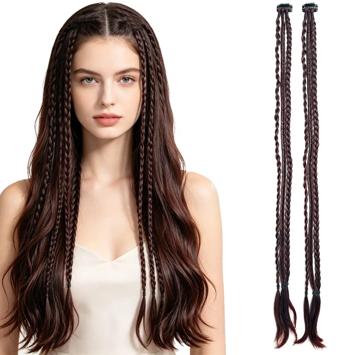 2PCS Synthetic 22"26" Clip In Braids Hair Extensions Braid Ponytail Hairpieces Braided Hair Clip On Braids For Women Daily Party — image 7