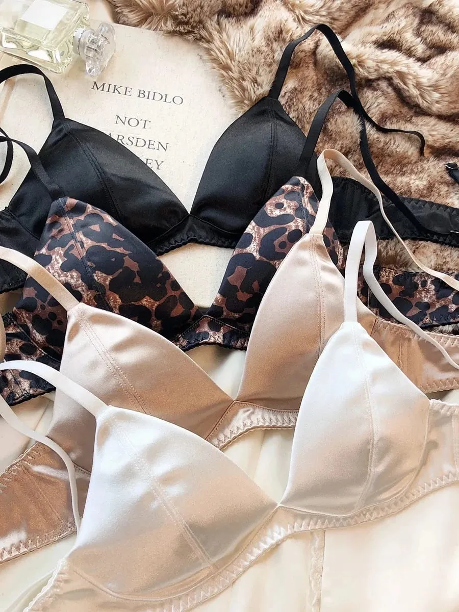Summer Women Underwear Set Silken Triangle Cup Wireless Bras French Bralette Seamless Intimates Bra and Thong Lingerie Set — image 5