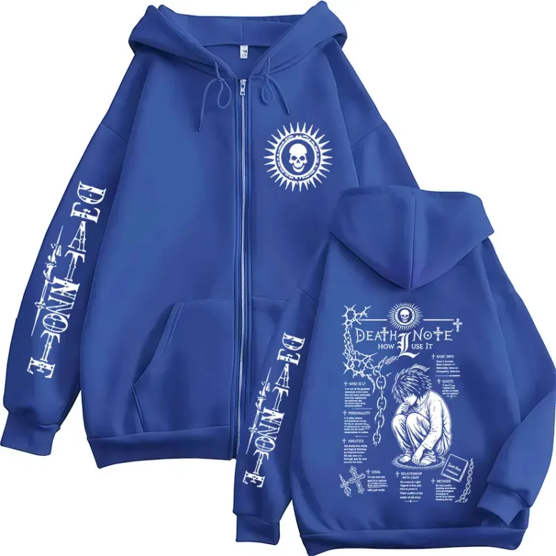 Anime Death Note L·Lawliet Ryuk Zipper Hoodies Men's Clothing Fashion Casual Long Sleeve Zip Up Hooded Sweatshirts Jackets Coats — image 6