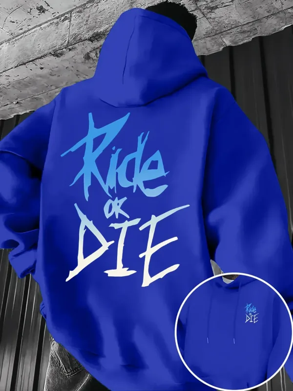 Men's Hoodie with Ride or Die Lettering Print Adult Pullover Sweatshirt Street Casual Comfortable Hip-Hop Long Sleeve Top