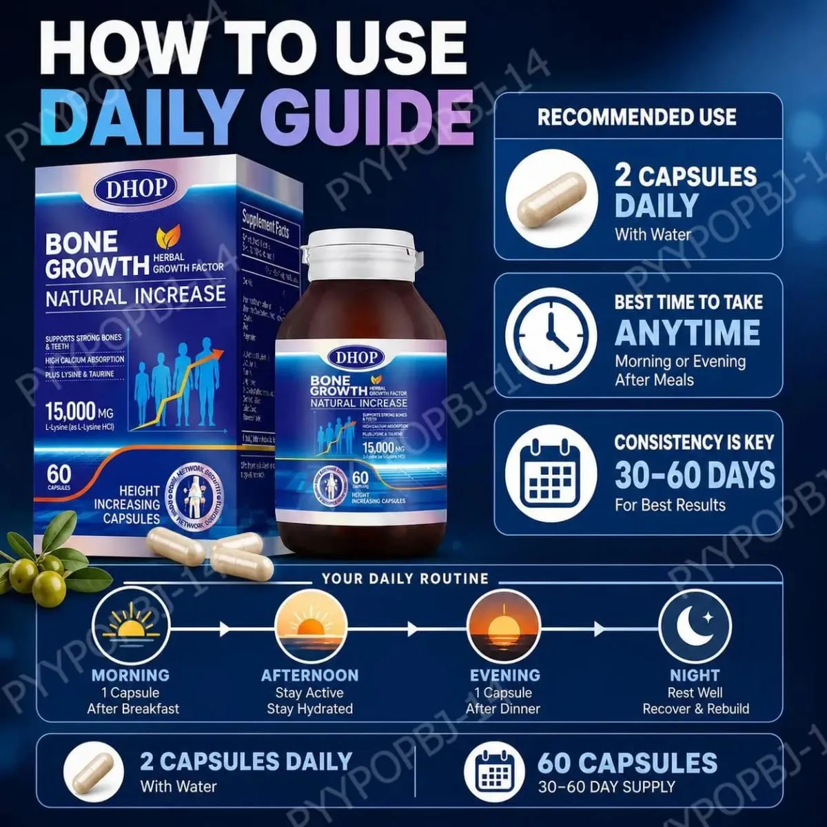 Bone Growth Natural Increase Capsules with L-Lysine Vitamin D3 Calcium & Zinc; Supports Strong Bones & Teeth 60 Capsules — image 6
