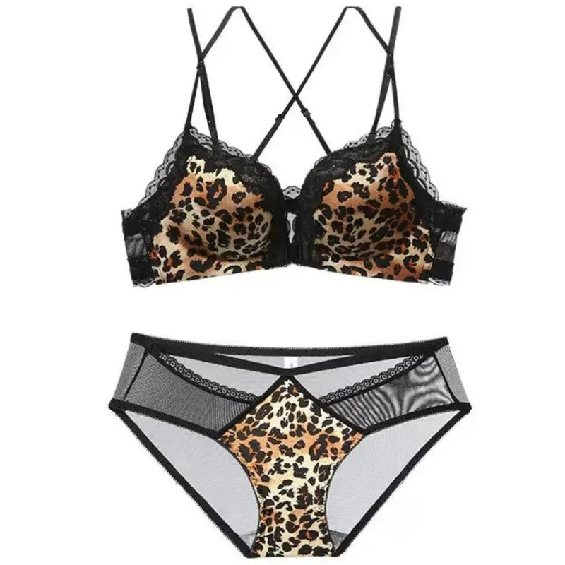 Women Leopard Front Closure Push Up Bra Small Bust Anti Spill Side Support Sexy Back Brassiere Size 32-38ABC Daily Wear Lingerie — image 12