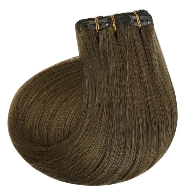 VeSunny Clip In Hair Extensions Human Hair 8 PCS Weft 140G-160G Hair Remy Hair Full Head Clip In Hair Extensions 8 PCS Weft