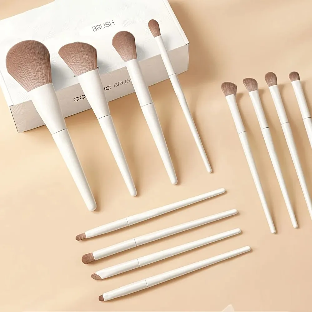 12pcs Professional Makeup Brush Set with Kabuki Brushes & Nylon Bristles - Complete Starter Kit Suitable for Foundation Blush