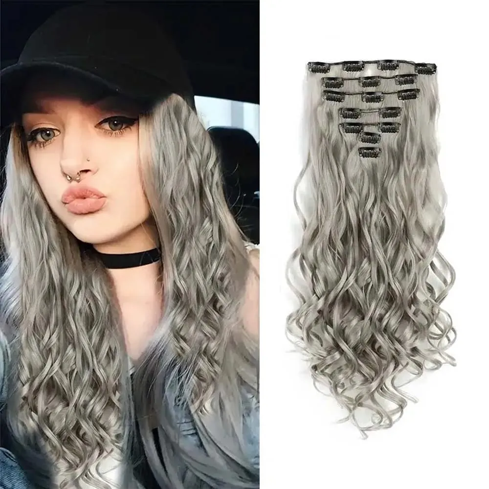 7pcs/set 22inch Elegant Wavy Clip-In Hair for Instant Volume & Everyday Glamour Suitable For All Women Synthetic Extension