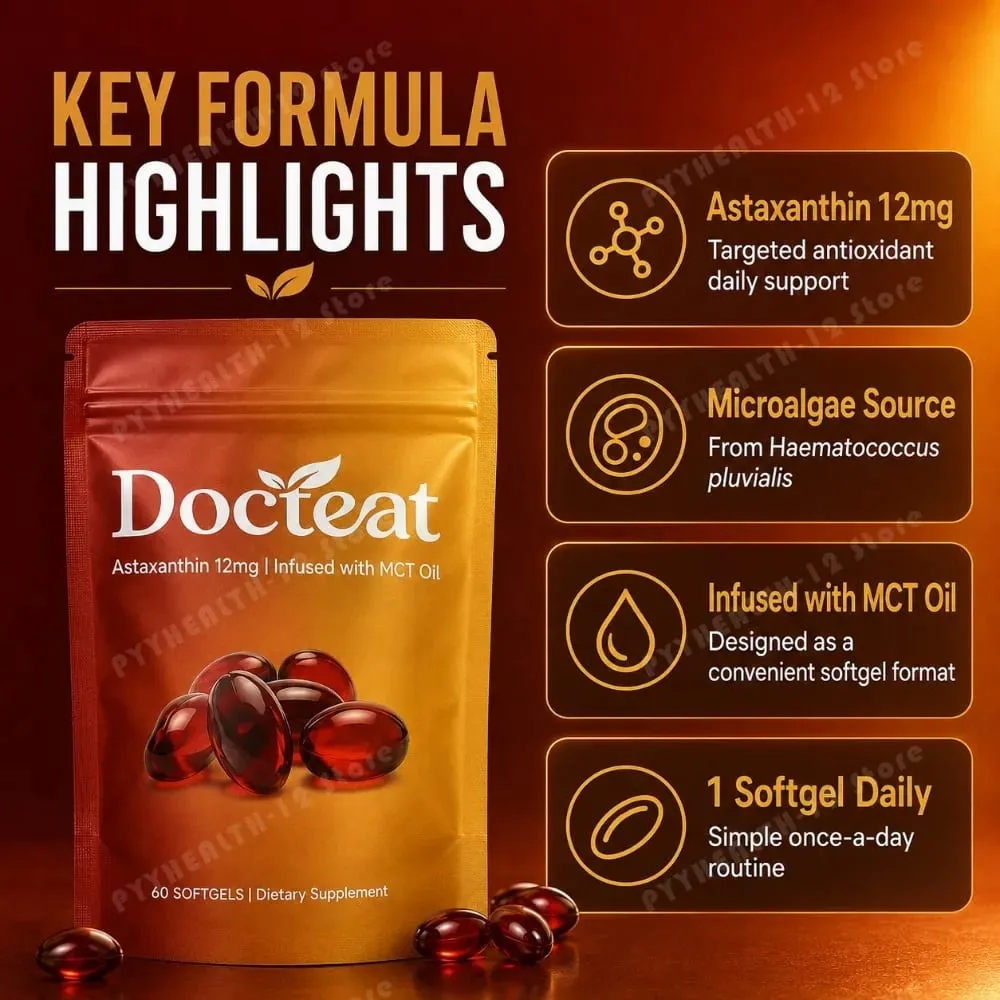 Astaxanthin 12mg Softgels Triple Strength Antioxidant Eye Skin Health Support Microalgae MCT Oil 60 Softgels Dietary Supplement — image 5