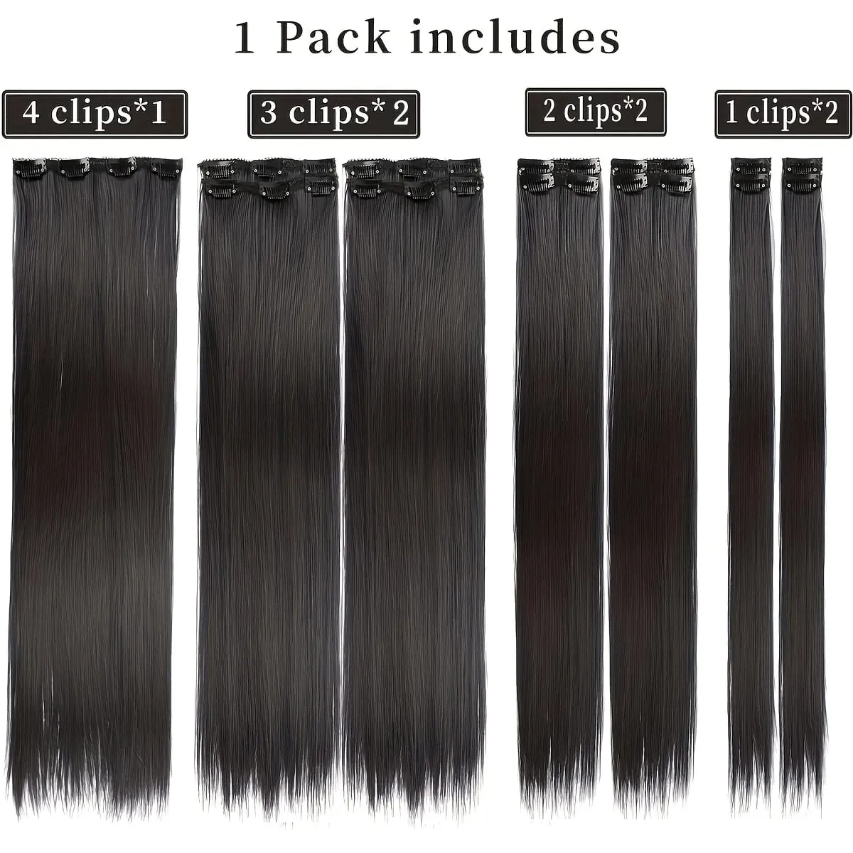 20" Straight Super Long 7 PCS Set Thick Clip in on Hair synthetic Extensions Straight Full Head Black for African Americans — image 3