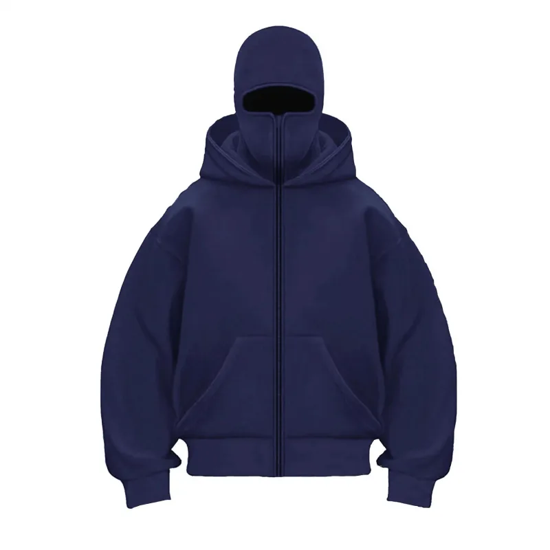 Men and women Y2K Gothic Harajuku winter new item double hooded sweatshirt men's hooded mask zipper sportswear — image 11