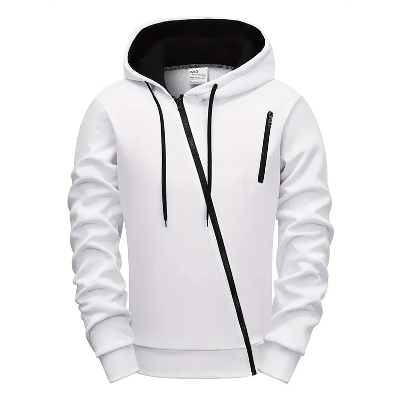 2025 Hot Sale Men's Hoodie Creative Diagonal Zipper Sweatshirts 2025 Autumn Winter Male Daily Casual Sporty Motorcycle Outwear — image 11