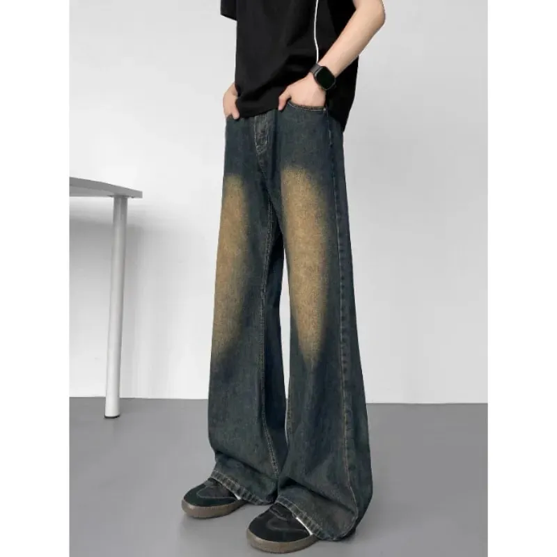 New American Vintage Washed Distressed Men's Jeans Baggy Jeans Micro Flare Retro Streetwear Hip Hop Trousers — image 7