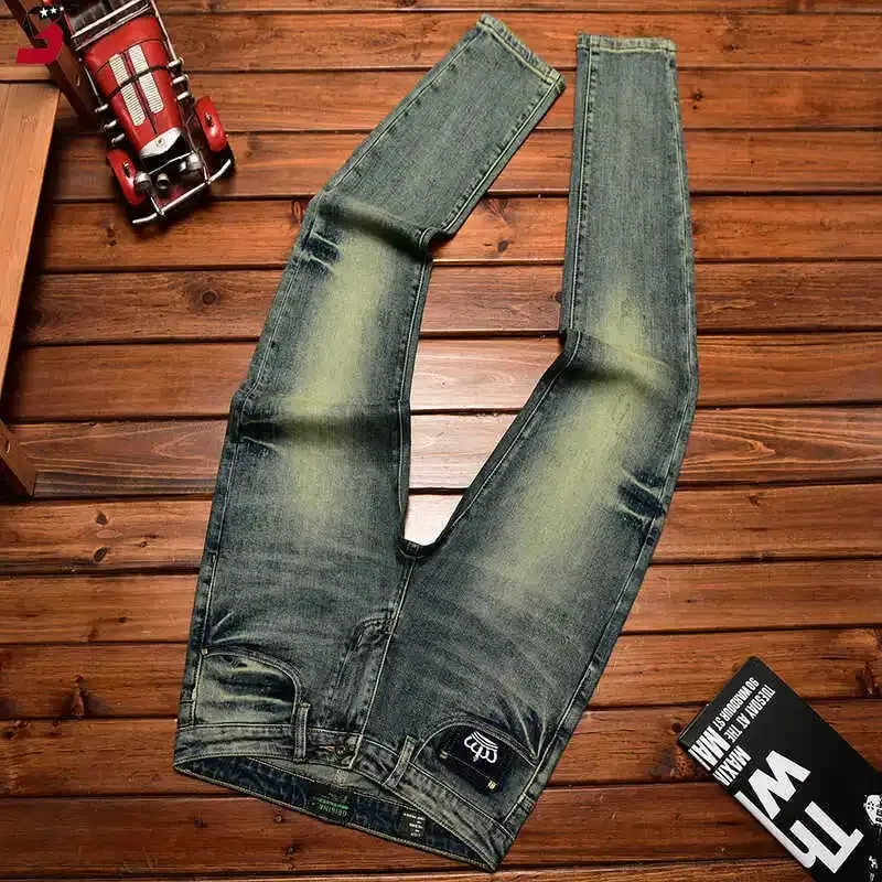 2026 Retro Nostalgic Jeans Men's Embroidered Print Spring and Autumn Men's Clothing Elastic Slimming Small Foot Trendy Pants — image 5