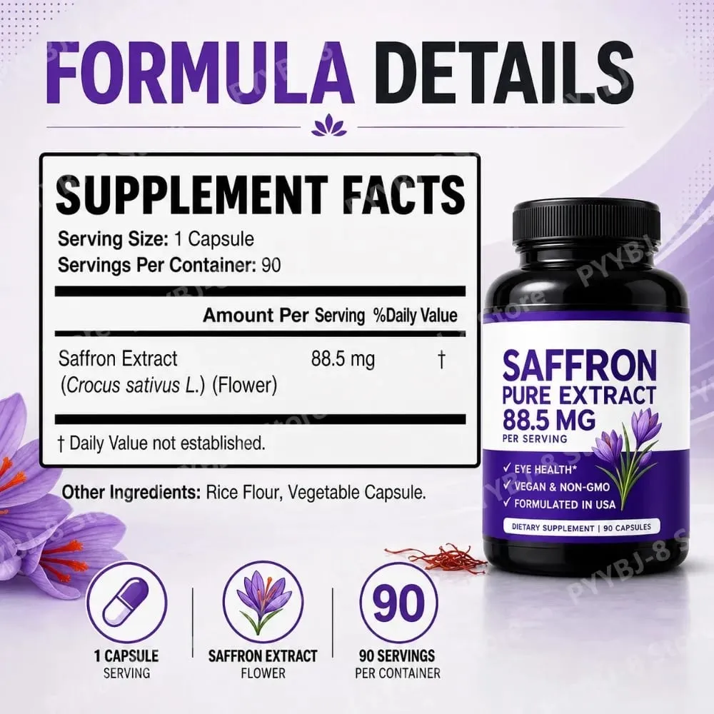 Saffron Extract Capsules 90 Count Vegan Non-GMO Gluten Free Dietary Supplement for Mood Energy and Eye Health Support