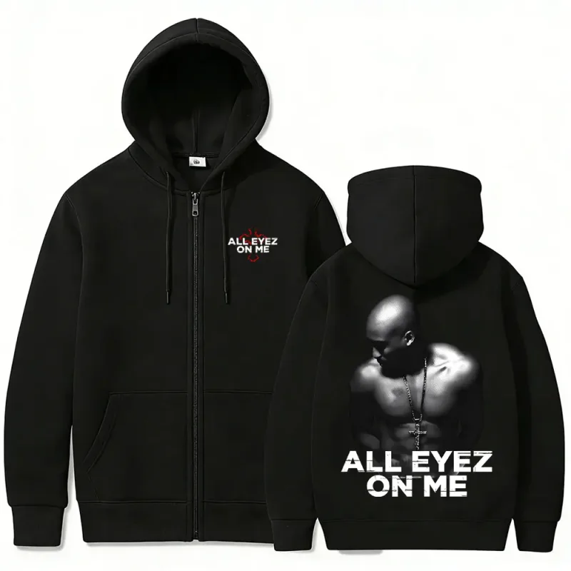 Rapper Tupac 2pac All Eyez on Me Cross Zipper Hoodie Men Women Hip Hop Fashion Zip Up Hoodies Men's Casual Oversized Streetwear — image 2