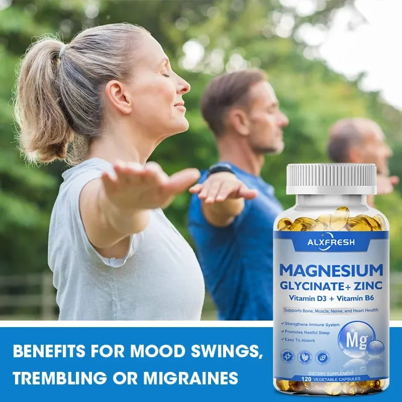Magnesium Glycinate 500mg Kapslar Hög Absorption med Zink Vitamin D3 B6 Stöd Kosttillskott Stress & ångestlindring — image 5