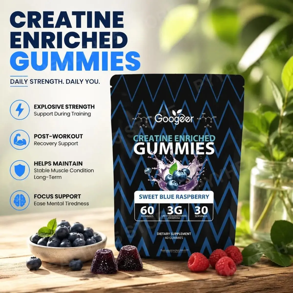 Creatine Monohydrate Gummies for Strength Support During Training Post-Workout Recovery Support Blue Raspberry 60 Gummies — image 2