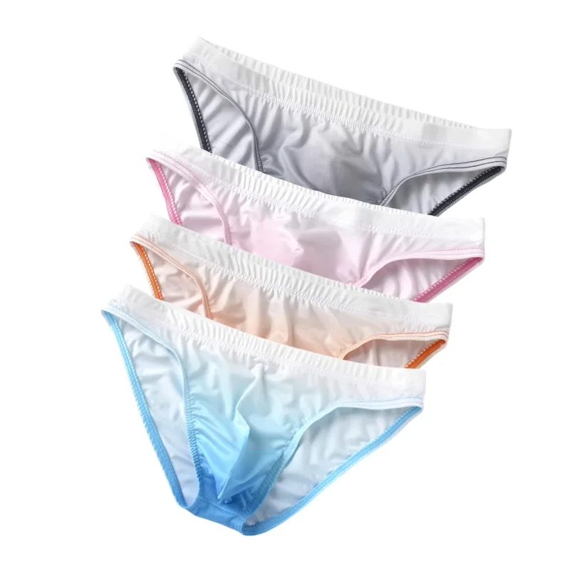 Ice Silk Mens Briefs Underwear With Gradient Color Pouch Breathable Sexy Bikini Slips Low Waist Male Butt-lifting Panties Cuecas — image 7