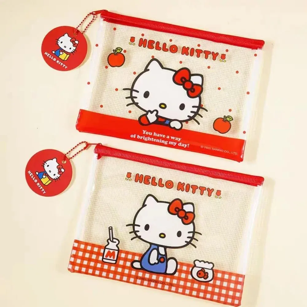 Genuine Sanrio Hello Kitty A5 Mesh Zipper Pouch Cute Kt Cat Waterproof PVC Document Bag For School File Pen Stationery Organize — image 1