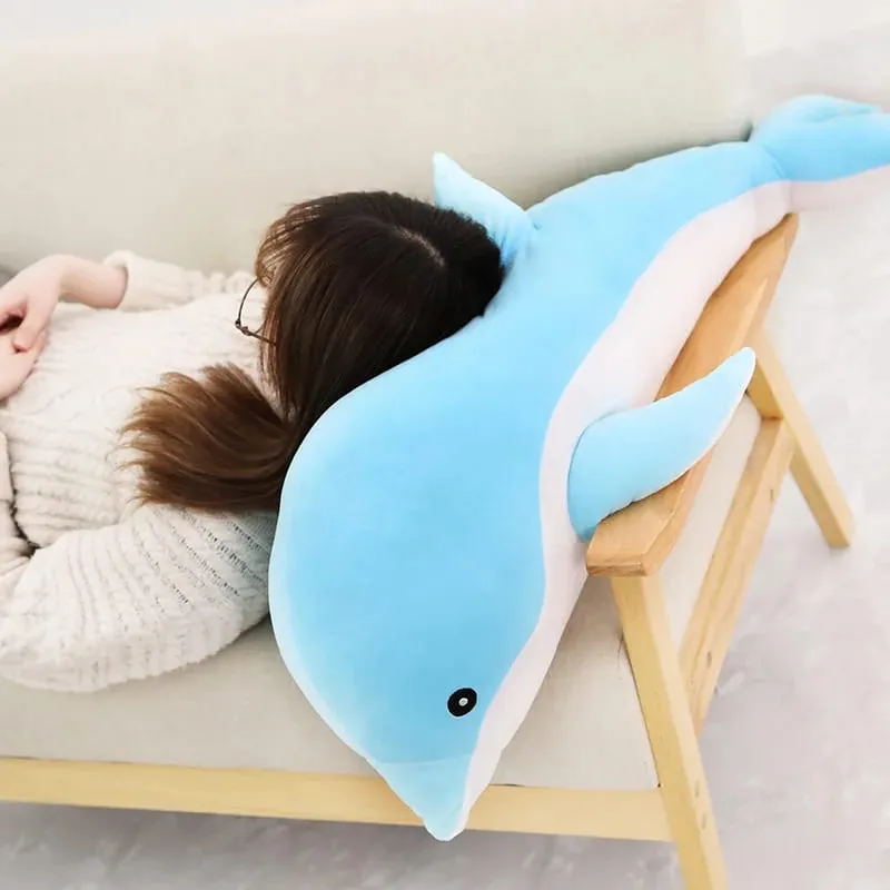 Children Dolphin Pillow Doll Sleeping On Bed Girl Doll Birthday Gift Ocean World Plush Toy for Kids Large Doll Peluches Gifit — image 6