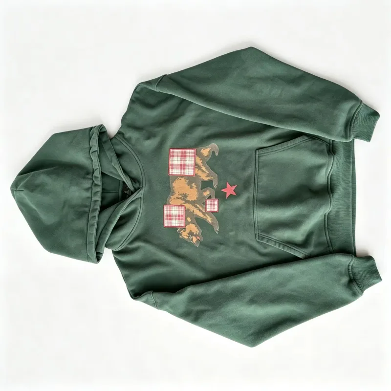 Sweat à capuche Vintage imprimé ours pour hommes, rétro vert, Patch à carreaux, pull à capuche, décontracté, Streetwear, manches longues, haut pour femmes