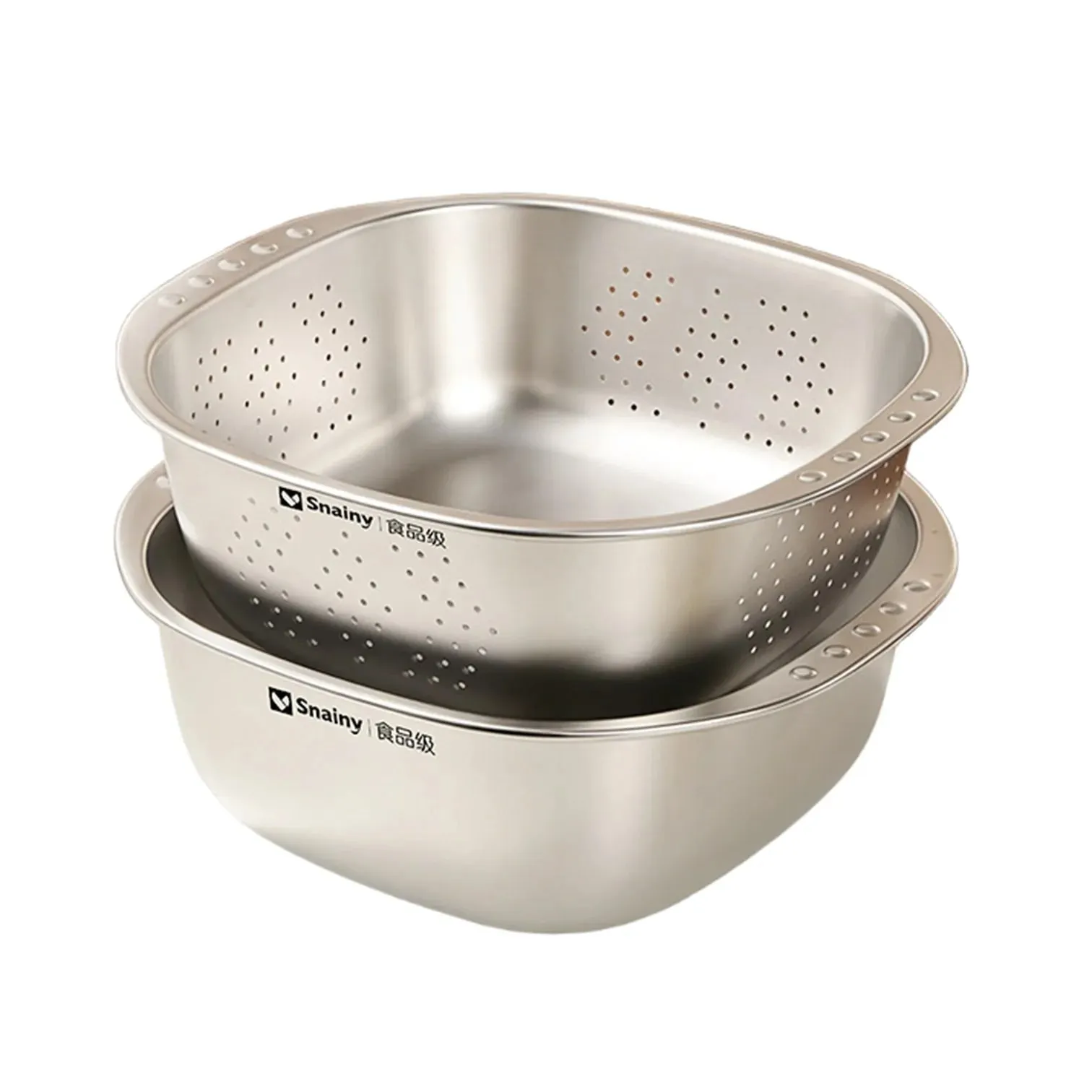 Food-grade Stainless Steel Basin and Colander Set Washing and Draining 2 in 1 Kitchen Accessories Ultrasonic Polishing Gadgets — image 1