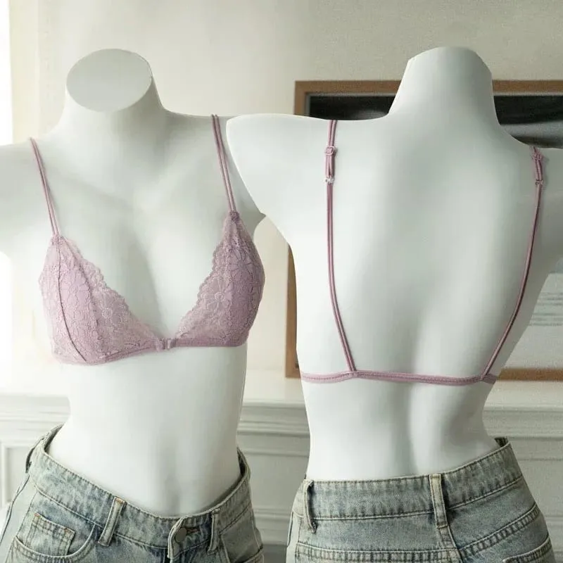 Fransk stil Sexet blonde tynd trekant bh med knap foran kvinders ring uden stål Trådløs lingeri undertøj Smuk bh bagpå — image 10