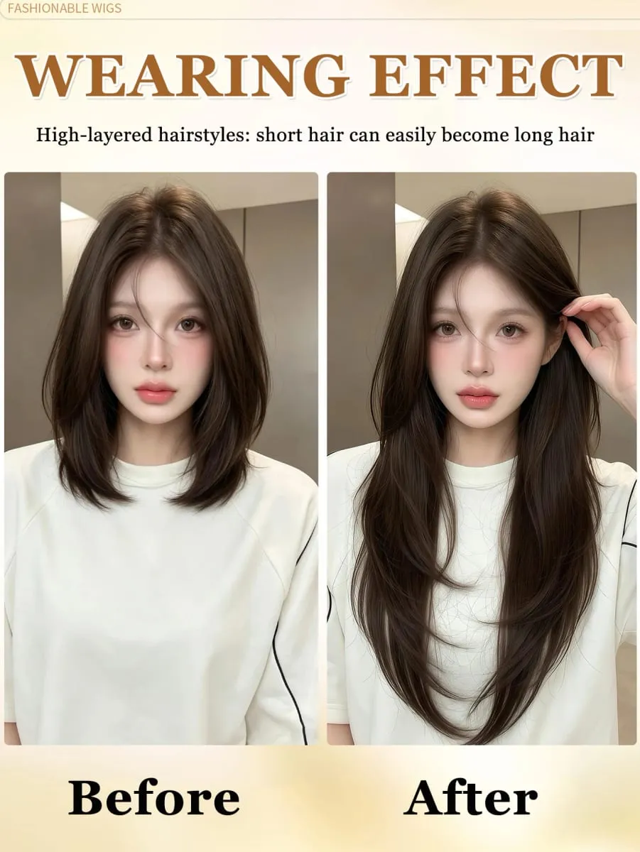 Synthetic High-layer Inward Curl Hair Extensions for Women One-Piece Ultra-thin Invisible Long Straight Hair Extension — image 3