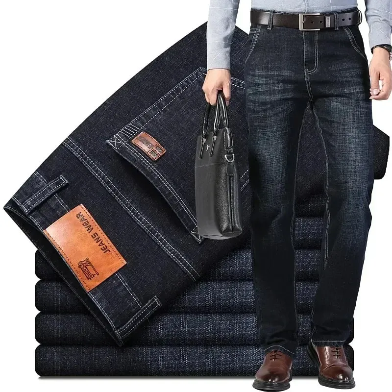 2026 New Men's Stretch Regular Fit Jeans Business Casual Classic Style Fashion Denim Trousers Male Black Blue Gray Pants — image 2