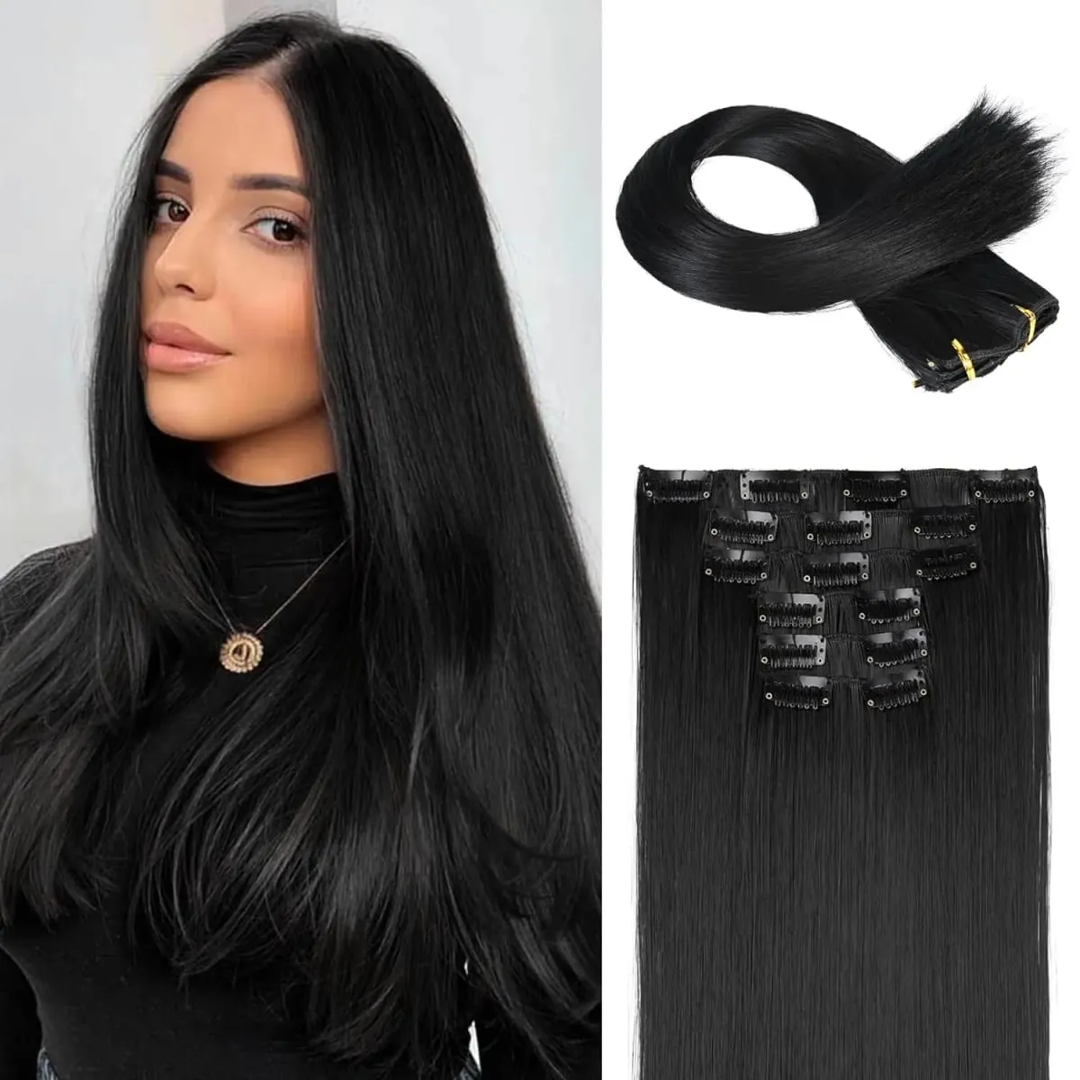6Pieces/Set Clips in Hair Extensions 24 Inch Synthetic Long Straight Extensions for Women Hairpiece