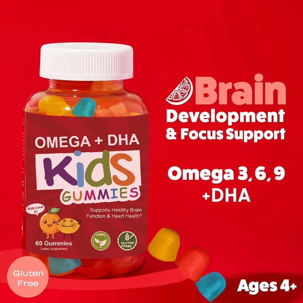 + DHA Gummies for Kids with Omega 3 6 9 + DHA Vitamin C - Healthy Brain Function Vision & Heart Health Vegetarian — image 2