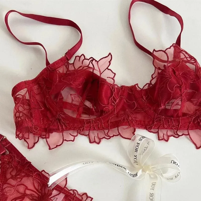 kuclut Lightweight Bra Set Soft Underwire for Lift and Support Prevents Sagging Exquisite Embroidered Lingerie Two-Piece Set — image 5