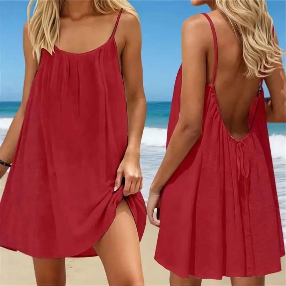 2026 Backless Casual Dresses For Ladies Women's Casual Dress Spaghetti Strap Vestido Simple Style Homewear Beachwear Solid Color — image 2